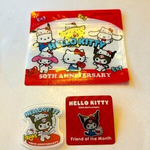 Hello Kitty 50th anniversary kuromi gift set. Commemorative 50th magnet and pin